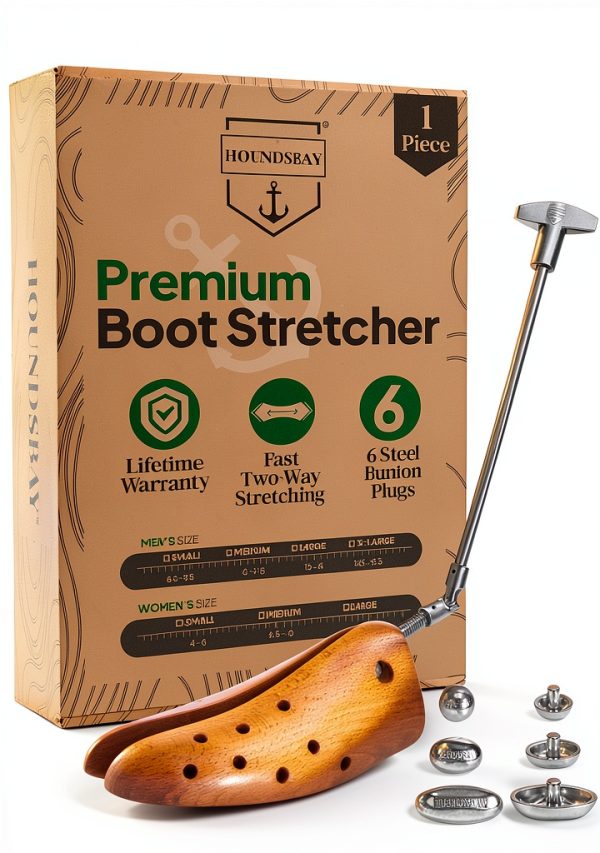 HOUNDSBAY Boot Stretcher – Metal & Beech Hardwood, 6 Bunion Plugs-0